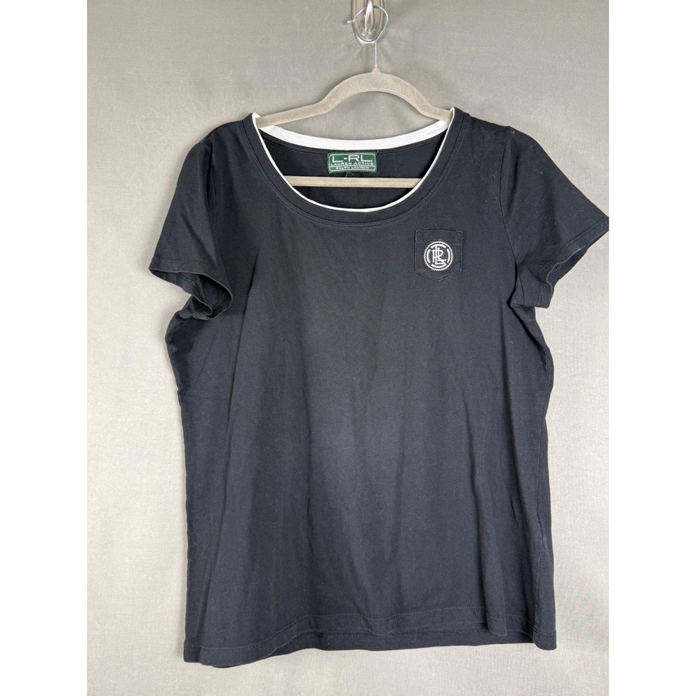 Lauren Active Ralph Lauren T-Shirt Womens L Black Short Sleeve Pocket Logo Top